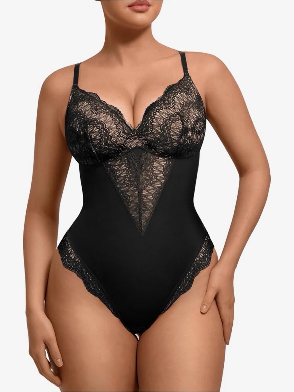 🆕 SCULPTING LACE SHAPEWEAR BODYSUIT Black By Feelin Girl Women’s Size Large